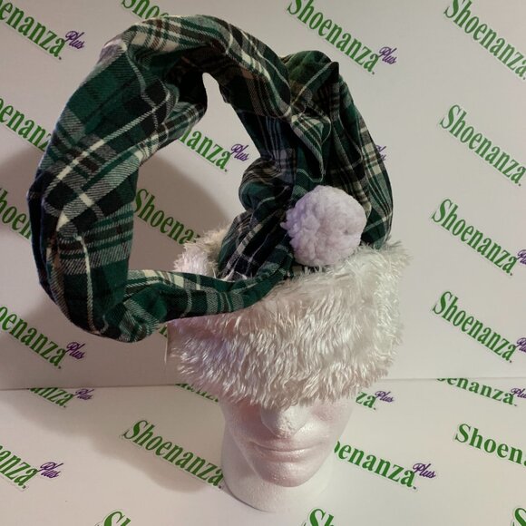 Ugly Christmas Hat Holiday Time Flexible Shape Santa Buffalo Plaid Green White - Picture 1 of 5